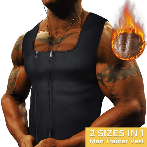 

sport vest underwear 2020 men workout shirt adjustable slim bodysuit double front zipper waist trainer vest tank new, Black