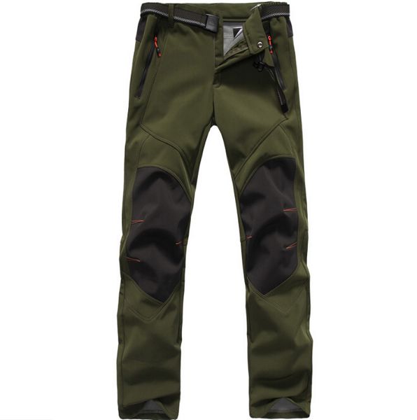 

outdoor pants autumn and winter men's mountaineering windproof waterproof thicken warm soft shell ski trousers, Black;green