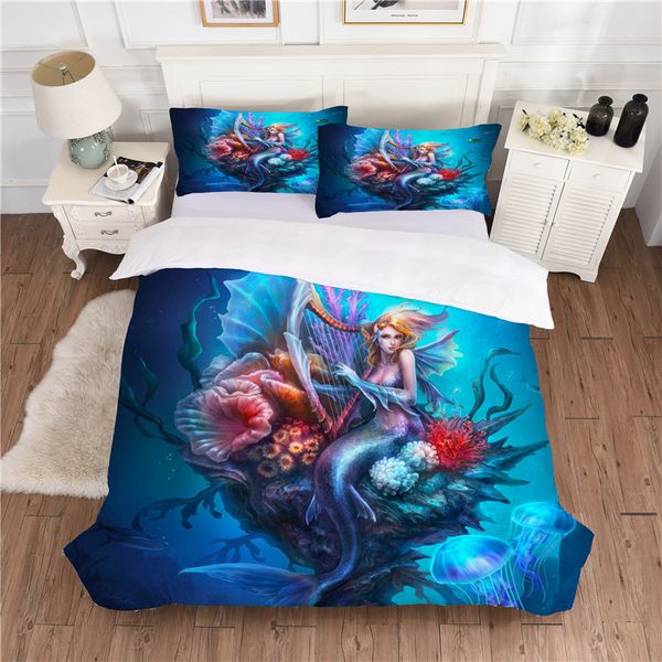 

wensd cute mermaid bedding ab side  size bedding sets pretty blue comforter bedding-set-cover housse de couette 3d