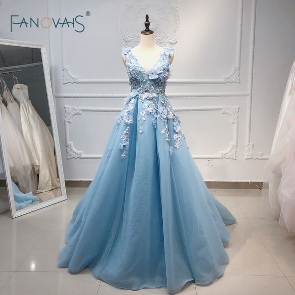 

elegant evening dress 2019 v neck a-line flower beaded slit formal evening party dress long prom vestido de fiesta ne85, White;black