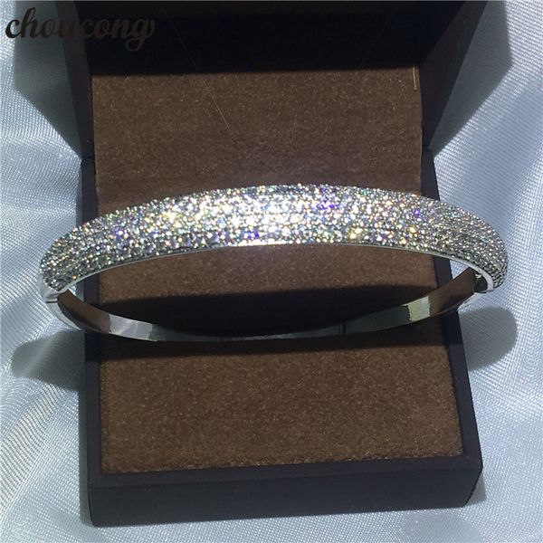 

choucong jewelry pave setting cubic zirconia stone silver bracelet shinning bangle for women white gold filled bridal bijoux, Golden;silver