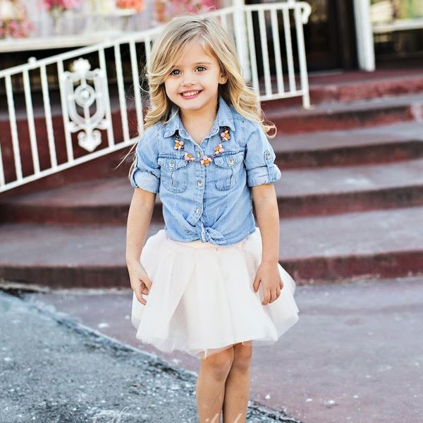 

Mother Daughter Matching Shirt Skirt Clothes Sets Women Kid Girl Tulle Dress Denim T Shirt+tutu Skirt Summer Casual Mini Dress