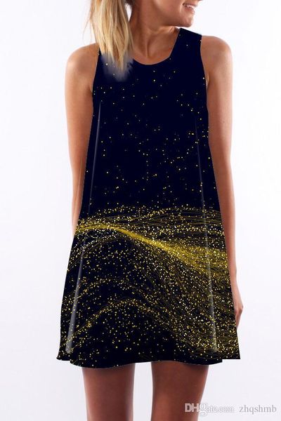 

women dress crew neck summer style sling sleeveless hip wrap lady starry sky yellow dots print skirt casual pencil dresses size s-xl, Black;gray