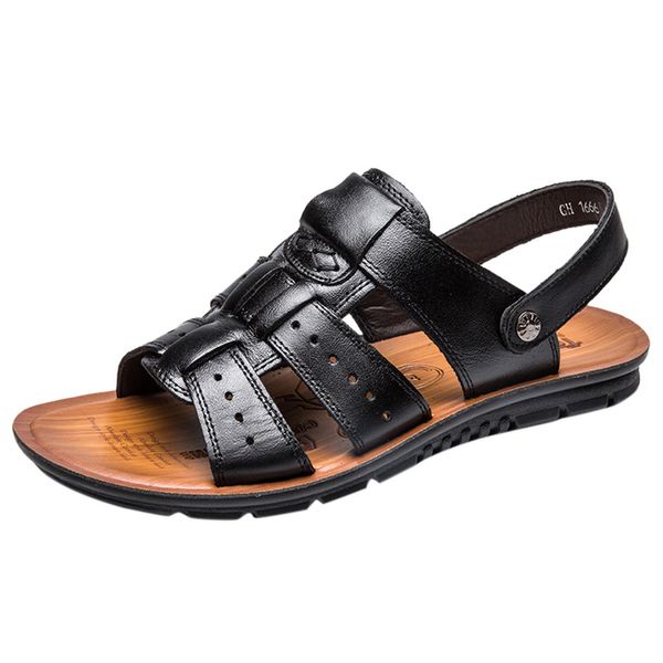 

sandals summer men shoes fashion hollow walking buckle breathable beach casual slipper designer male shoe sandalias hombre, Black