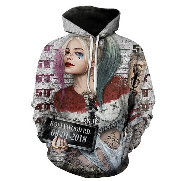 

suicide squad captain 3d printing hoodie autumn latest men women tide long sleeve pocket pullover fashion youth loose sportswear, Black