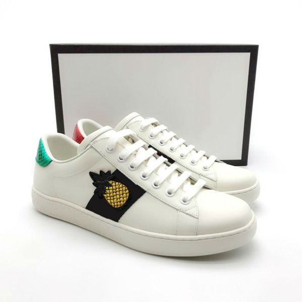 

2019 pineapple women lady men fashion ace shoes designer shoes snake red leather casual sneakers embroidery tiger bee flat shoes low top, Black
