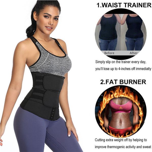 

women waist trainer neoprene belt weight loss cincher body shaper tummy control strap slimming sweat fat burning girdle dropship, Black;gray