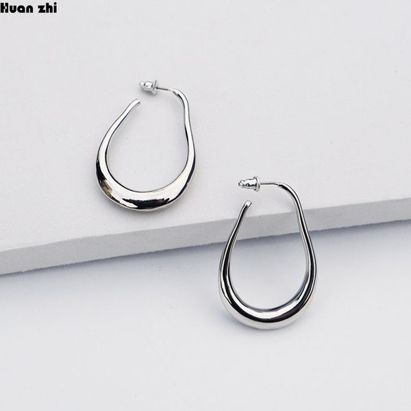 

huanzhi 2019 simple new gold silver metal geometric irregular circle water droplets hoop earrings for women girl party jewelry, Golden