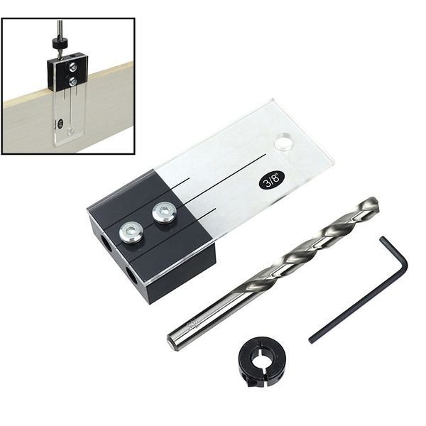 

1/2'' 3/8'' 1/4'' pocket hole jig woodworking dowel drilling jig kit vertical drill guide acrylic hardened ste