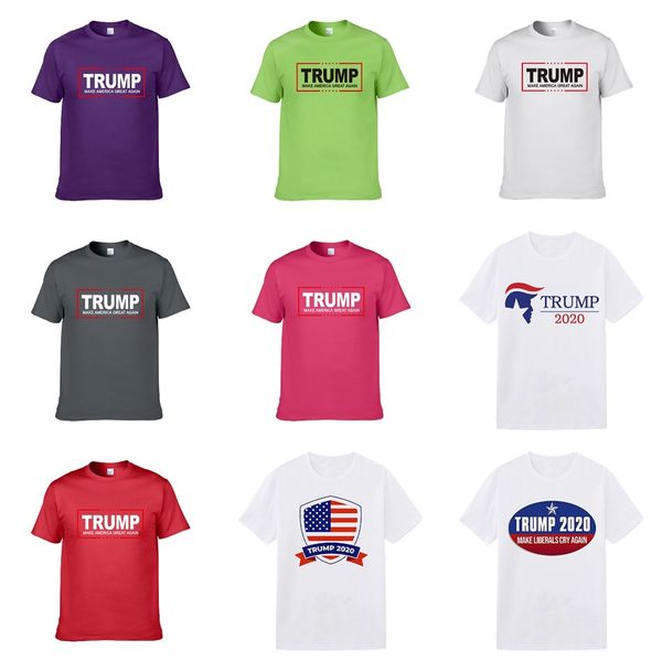 

2020 usa brand designer men's large round neck trump t-shirt trendy wild trend thin temperament pattern letters loose men's trump, White;black