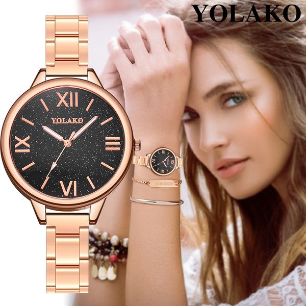 

yolako ladies steel strip watch with simple mirror quartz watch ing, Slivery;brown