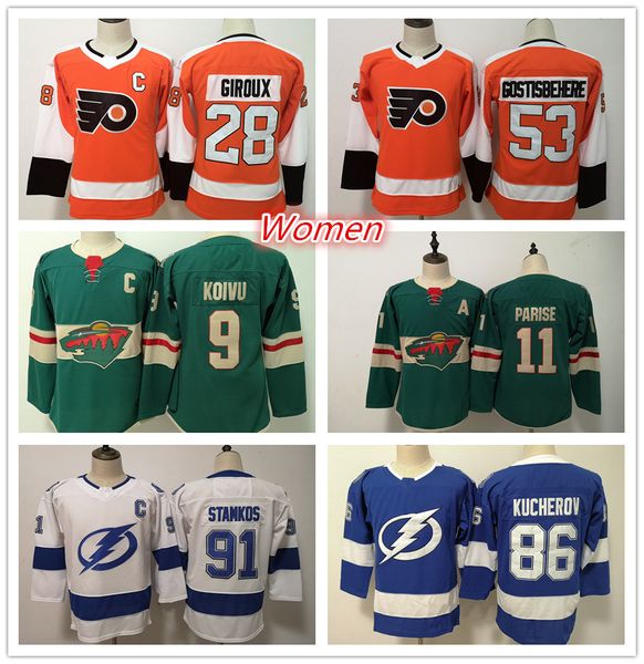 

Women's 28 Claude Giroux 53 Gostisbehere 11 Zach Parise 9 Mikko Koivu 91 Steve Stamkos 86 Nikita Kucherov Ice hockey Jerseys Stitched Logos
