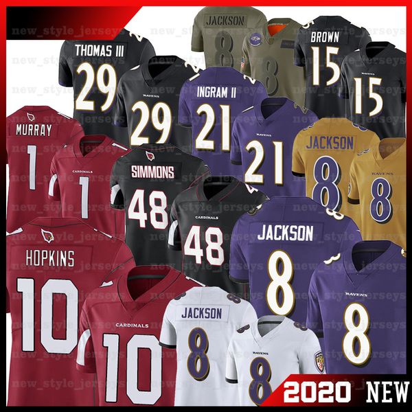 

0 deandre hopkins cardinal jersey 48 isaiah simmons 1 kyler murray 8 lamar jackson marquise brown raven mark ingram ll, Blue;black