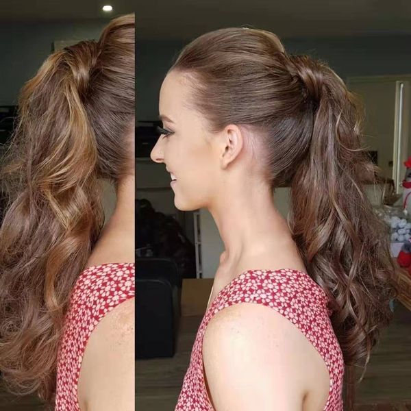 

wavy curly pony tail extension human ponytail hair tight wrap around human hair ponytail 120g, Black