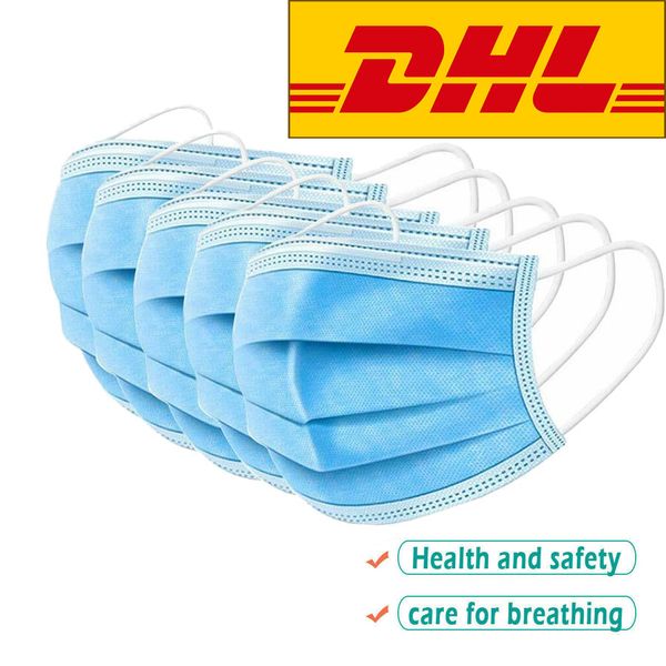 

50шт сгущают одноразовые маски для лица личная защита щит промышленный 3 слойный слой защиты бесплатная доставка dhl быстрая доставка