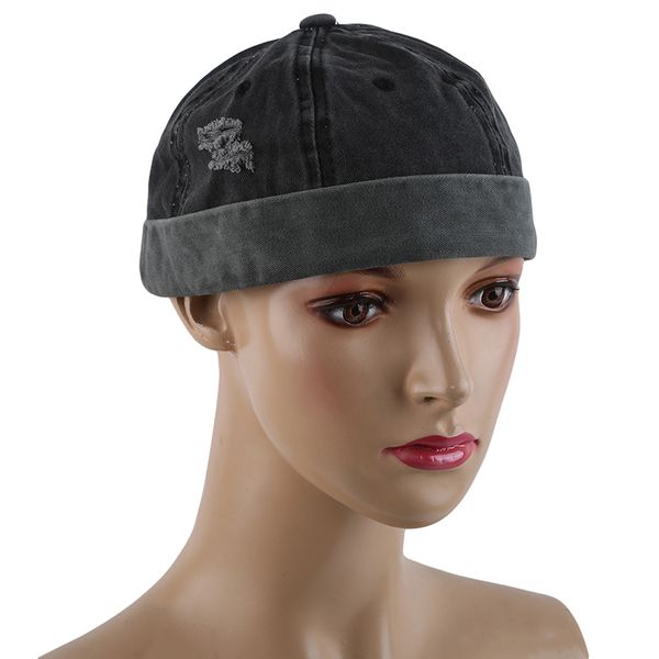 

2020 vintage hip hop men hat washed cotton retro skull cap adjustable brimless hat landlord breathable beanie hat sailor cap, Blue;gray