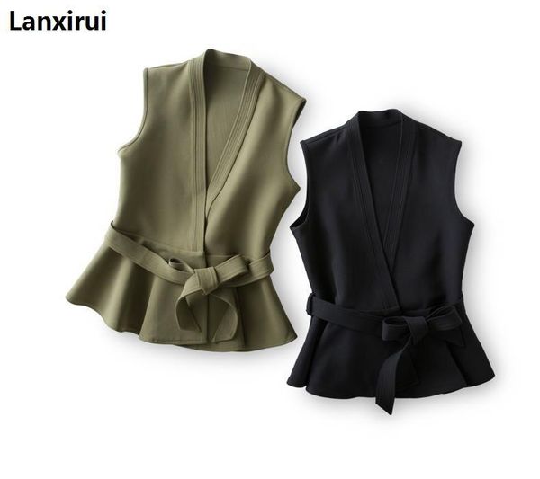 

new spring and autumn women's jacket with belt ruffles vest waistcoat women casual coat, Black;white