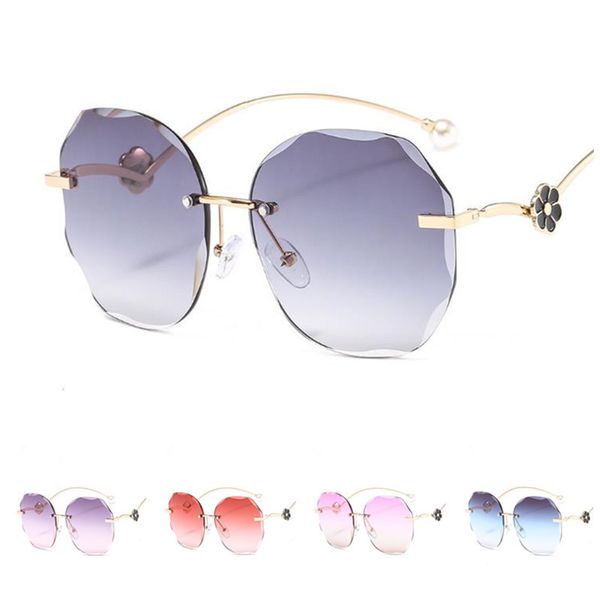 

fashion women rimless sunglasses trimming sun glasse goggles anti-uv spectacles pearl flowers round frame eyeglasses ornamental a, White;black