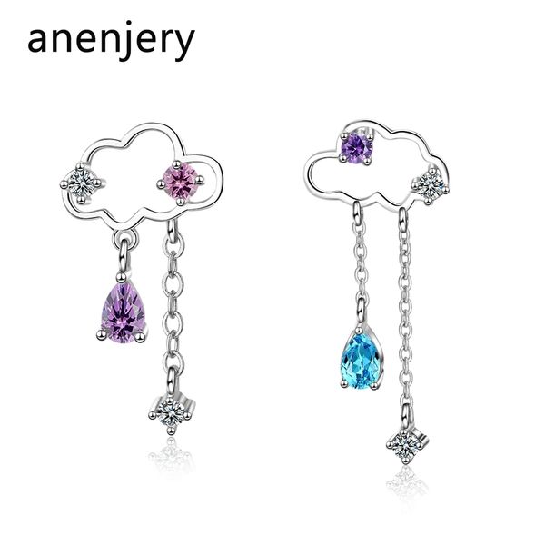 

anenjery cute asymmetric cloud earrings for women 925 sterling silver water drop tassel earring brincos oorbellen s-e810, Golden