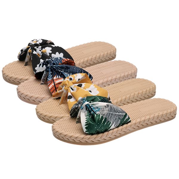 

fashion womens slippers home 2020 summer new casual ladies flat slides round head non slip green yellow bow house slipper woman, Black