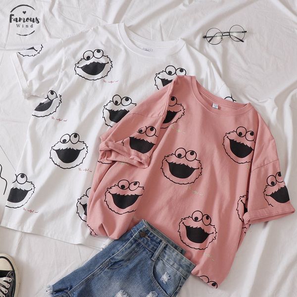 

корейский kawaii розовый белый футболка женщины с коротким рукавом o шеи футболки лето новые топы футболка homme harajuku женщина футболка, White