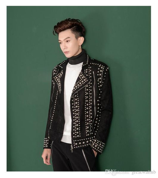 

роскошная мужская мода красная ковровая дорожка заклепка событие / сценическое представление короткая куртка / студия / азия размер, Black;brown