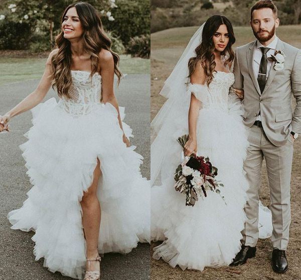 Discount 2019 Bohemian Style Strapless A Line Wedding Dresses Lace