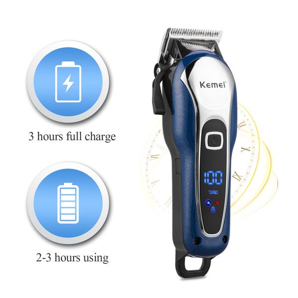 

kemei hair trimmer km-1995 cordless professional rechargeable hair clipper haircut machine lcd display bwkf fhraz