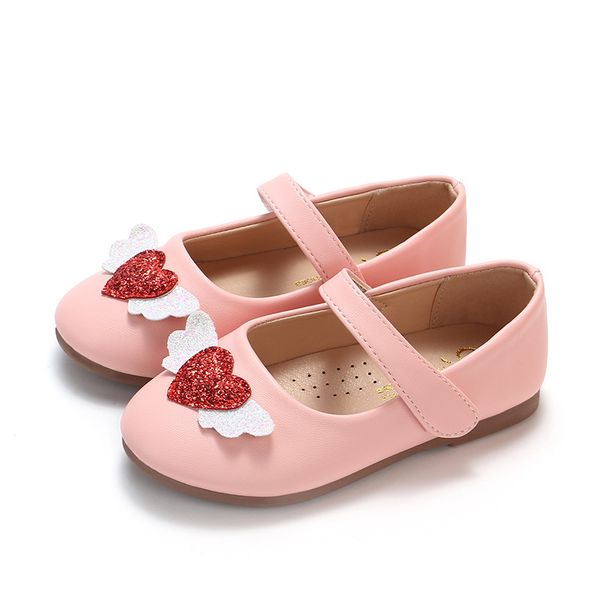 

children' heart with wings princess leather shoes casual soft little girls non-slip flats kids toddler baby shoes spring autumn, Black;grey