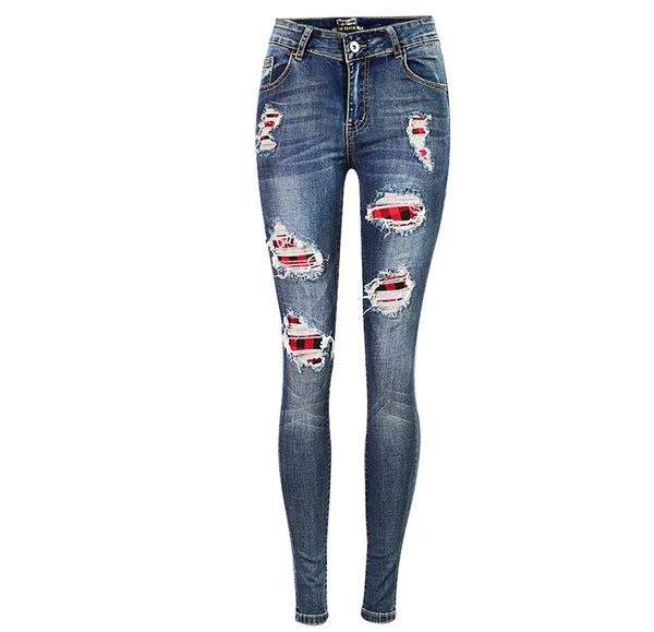 

women's jeans hollow out harajuku slim women denim female fashion pencil, Blue