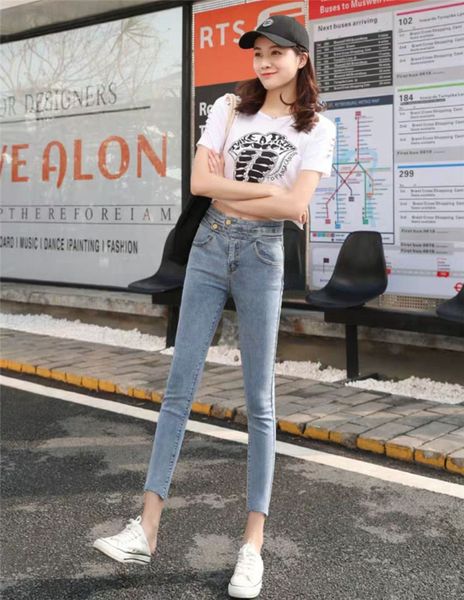 

light blue high waist jeans female 2020 spring new korean version was thin and wild tight skinny pants stretch elastic pants