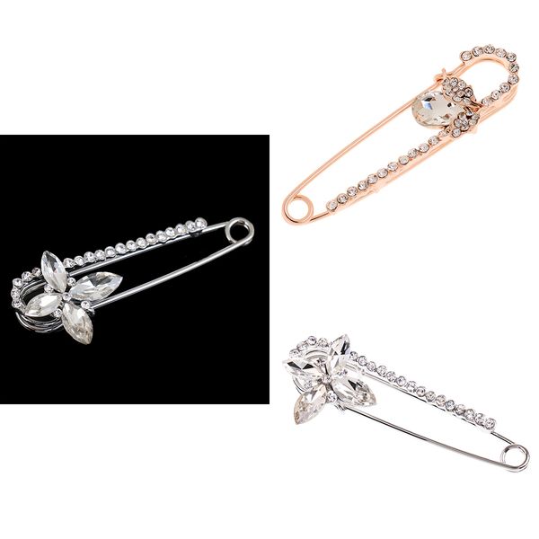 

2 pieces rhinestone crystal safety pin brooch pearl hijab scarf brooch clip, Gray
