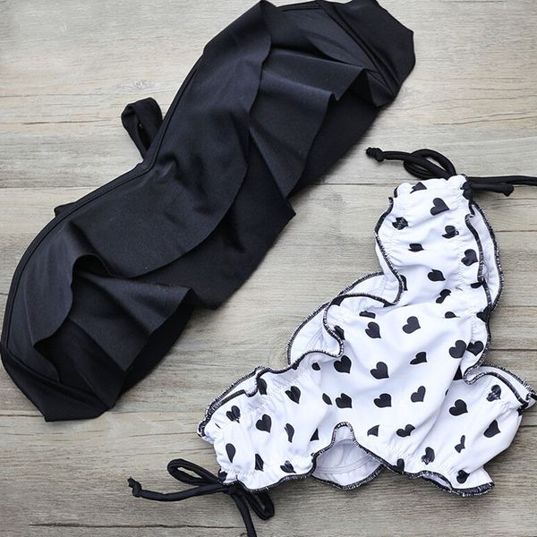 

купальники для женщин купальников женщин 2019 dot печатного купальник push up проложенных двухкусочной высокой талия бандо бикини set купаль, White;black