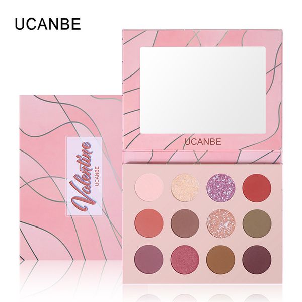 

ucanbe 12 color valentine eyeshadow palette makeup nude matte shimmer glitter водонепроницаемый перламутровый пигментированный порошок теней