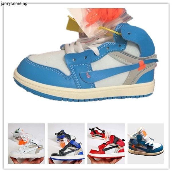 

designer unc high og 1s youth luxury kids basketball shoes white university blue off born baby infant toddler trainers boys girls sneakers, Black