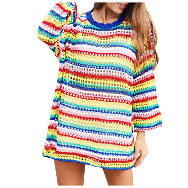 

trui multicolor rainbow loose women winter used crocheted sweaters trui uitloper 2019 moletom feminino inverno z0814, White;black