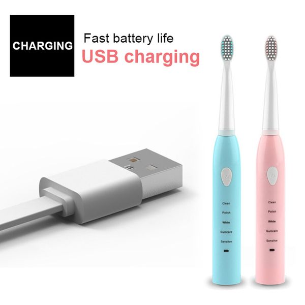 

sound wave electric toothbrush abs waterproof shock soft toothbrush home usb rechargeable toothbrush with 3pcs replacement heads
