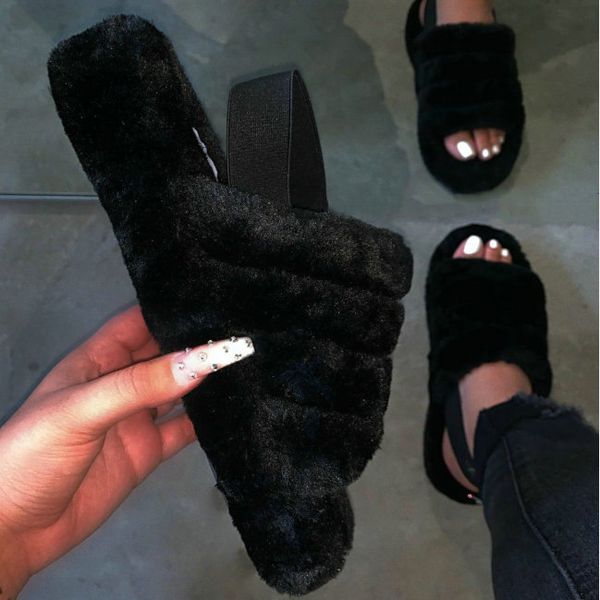 

women furry slippers australia fluff yeah slide uggs designercasual shoes boots fashion luxury designer women sandals fur slides, Black