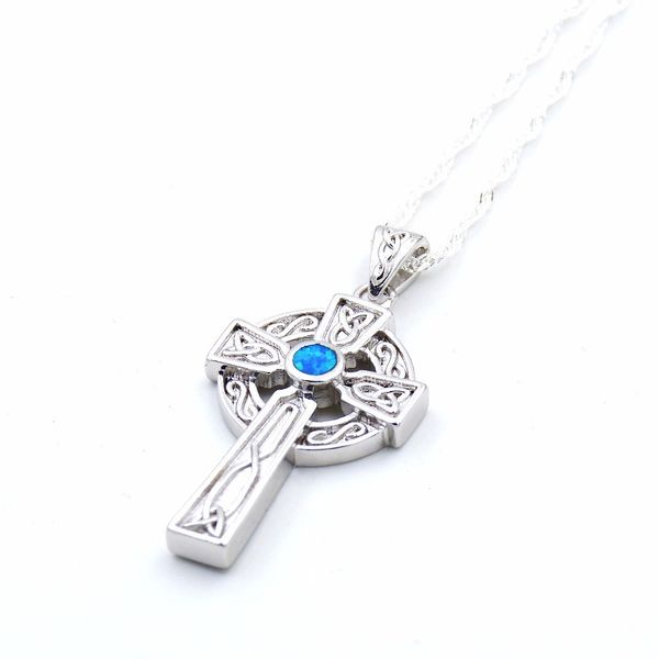 

fashion-pendant celtic cross with ocean blue fire opal, Silver