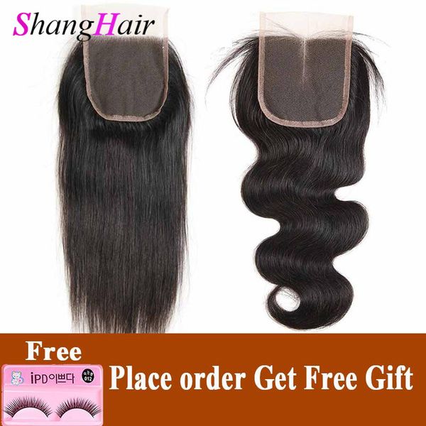 

бразильский малазийский кружева закрытие straight объемная волна человеческие волосы remy волос 4x4 silk затворы бесплатные средней части от, Black