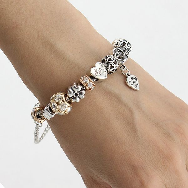 

2019 new alloy apricot color coloured glaze heart beads bracelet diy 925 silver pendant charm bracelet women love bracelet jewelry wholesale, Golden;silver