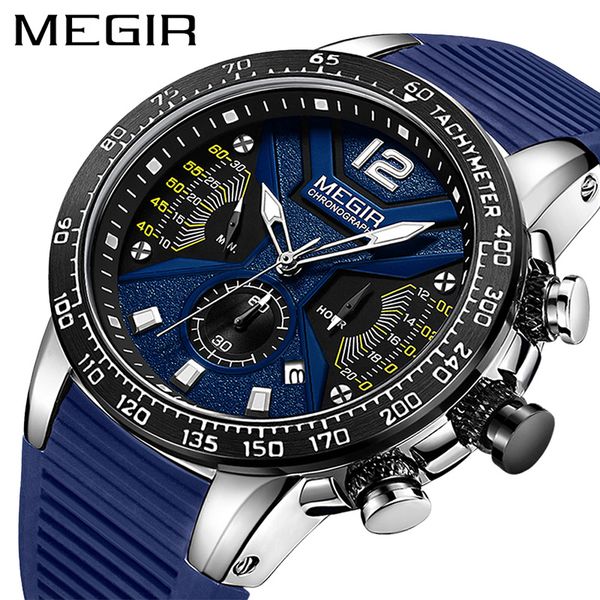 

relogio masculino megir men watches silicone sport chronograph quartz watch zegarek meski erkek kol saati, Slivery;brown