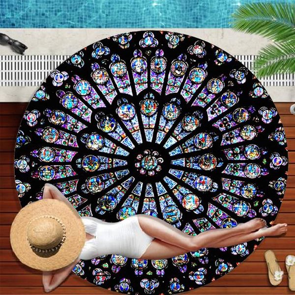 

home textile carpet rugs beach towel notre dame de paris rose window pattern sun block towel 150*150cm blanket