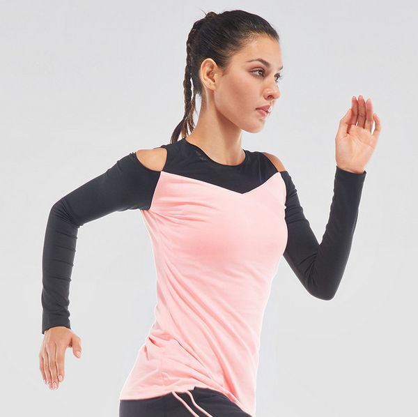 

длинные рукава cut плечи sexy womenyoga top fitness running отверстие для большого пальца рубашки дыхательной йог джерси спортивной одежды, White;red
