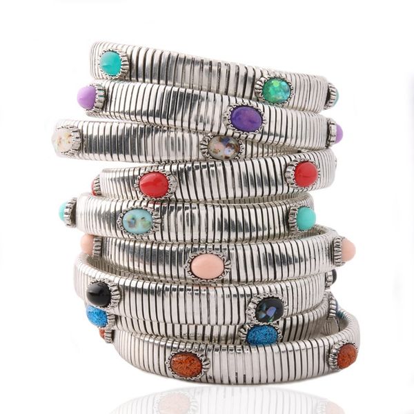 

charm bracelets neefuwofu spring chain bracelet copper natural stone bohemia de madera pulseira estrela cinco elastic perles, Golden;silver