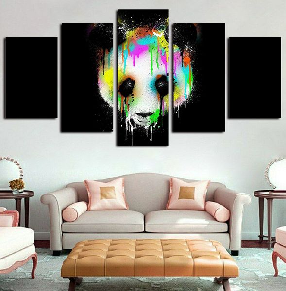

5 piece canvas wall art oil paintings giclee print animal panda bear head modern pictures artwork for living room home decor