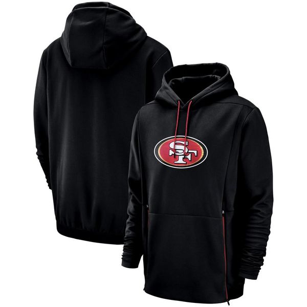 

2019 New Men San Francisco Sweatshirt 49ers Salute to Service Sideline Therma Performance Black Pullover Hoodie