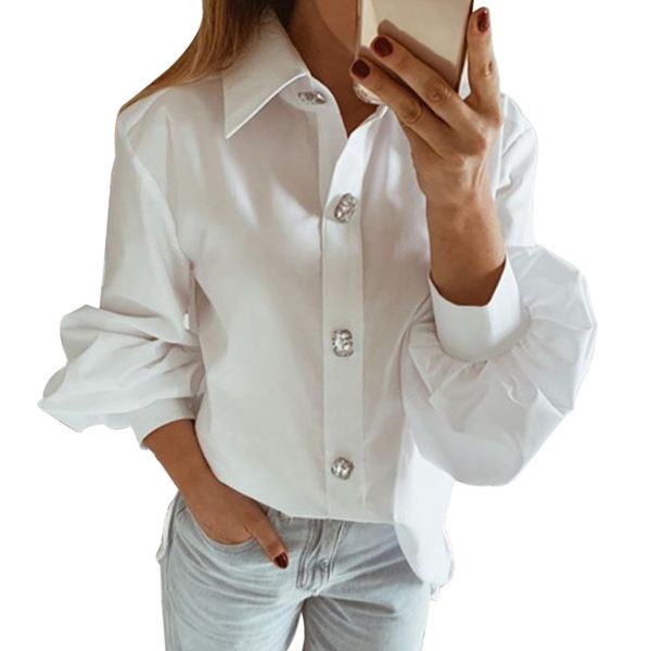 

office women blouses 2019 new arrival shirts casual long sleeve shirt stand down collar office ladies white lantern sleeves, White;black