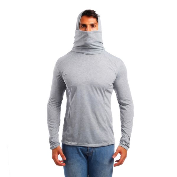 

2019 men's foreign trade men's solid color even mask with gloves hooded long-sleeved t-shirt, White;black