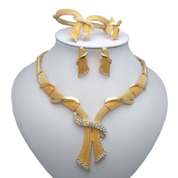 

kingdom ma wholesale african costume gold color zinc alloy jewelry set nigerian wedding imitate crystal big jewelry sets, Slivery;golden